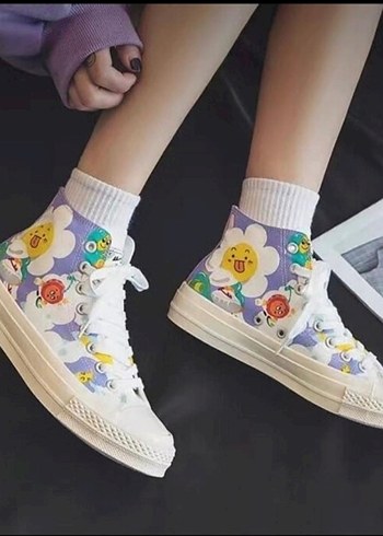Beyaz Pastel Baskılı ithal converse - Görsel 4