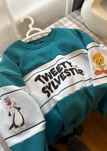 Turkuaz Baskılı Oversize Kadın Sweatshirt - Görsel 4