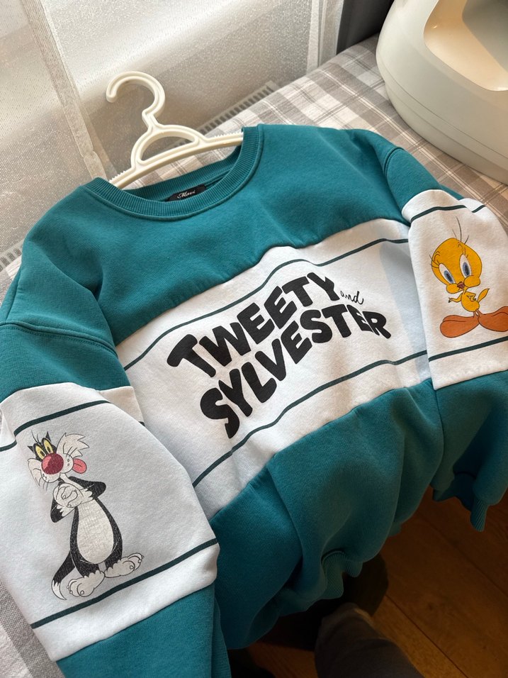 Turkuaz Baskılı Oversize Kadın Sweatshirt - Görsel 4