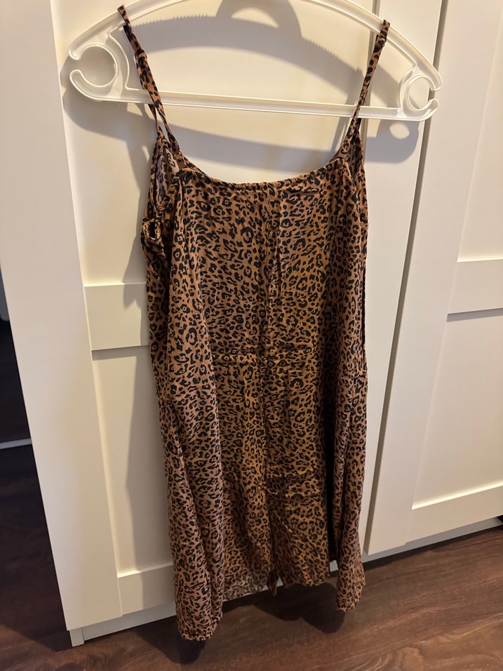 Kadın Leopar Desenli Askılı Mini elbise - Görsel 2