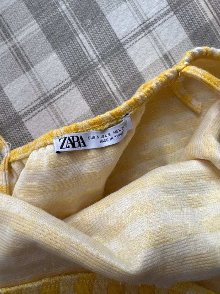 Sarı Kareli elbise - Görsel 4