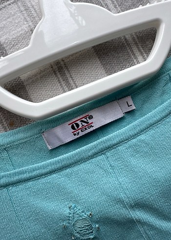 Nakışlı Turkuaz Kadın Kolsuz Triko Bluz - Görsel 2