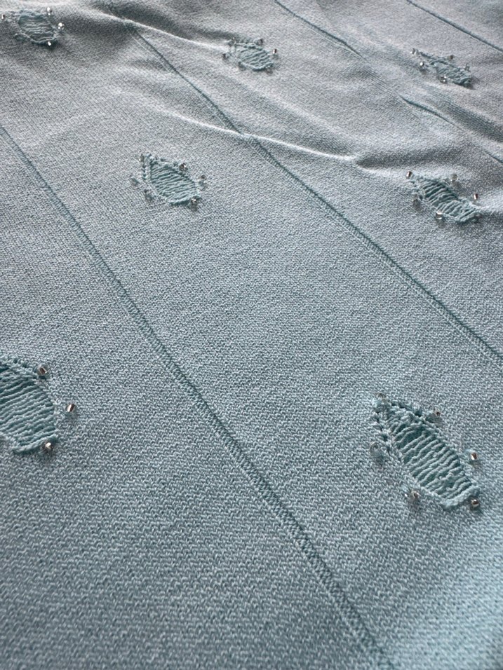 Nakışlı Turkuaz Kadın Kolsuz Triko Bluz - Görsel 4