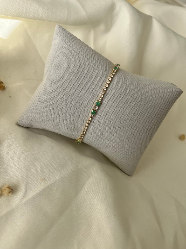 Yeşil İşlemeli İnce taşlı Bileklik - Görsel 2