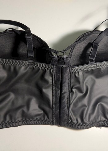 Kadın Siyah Deri Strappy Bustier - Görsel 2