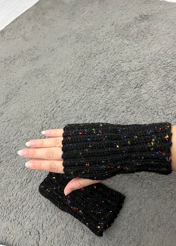 Renkli Noktalı Gri Örgü Kadın Eldiveni - Görsel 2