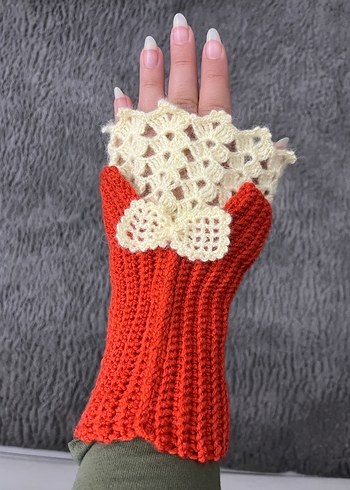 Turuncu Bohem Kadın Örgü Eldiven - Görsel 2