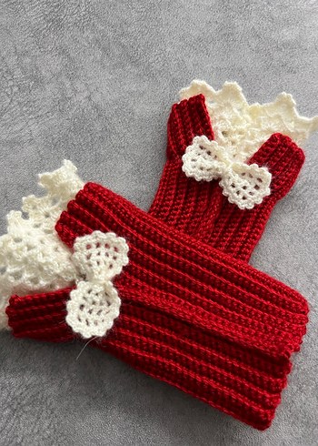 Kırmızı Örgü Kadın Eldiveni Dantel Detaylı - Görsel 3