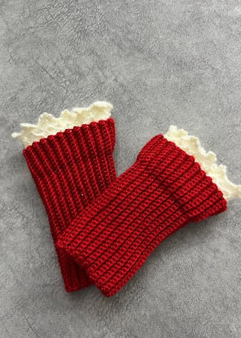 Kırmızı Örgü Kadın Eldiveni Dantel Detaylı - Görsel 4