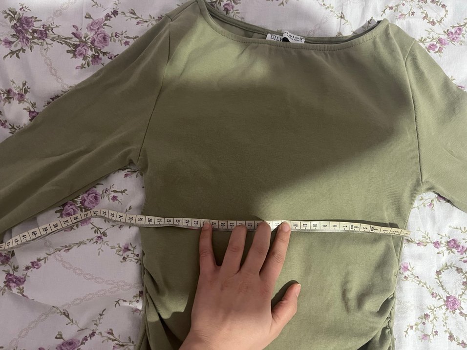 Yeşil, Kayık Yaka uzun Kollu Bluz - Görsel 2