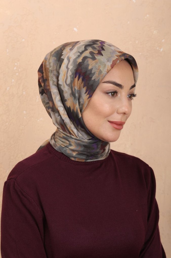 Renkli Dalgalı Kadın esarp - Görsel 5