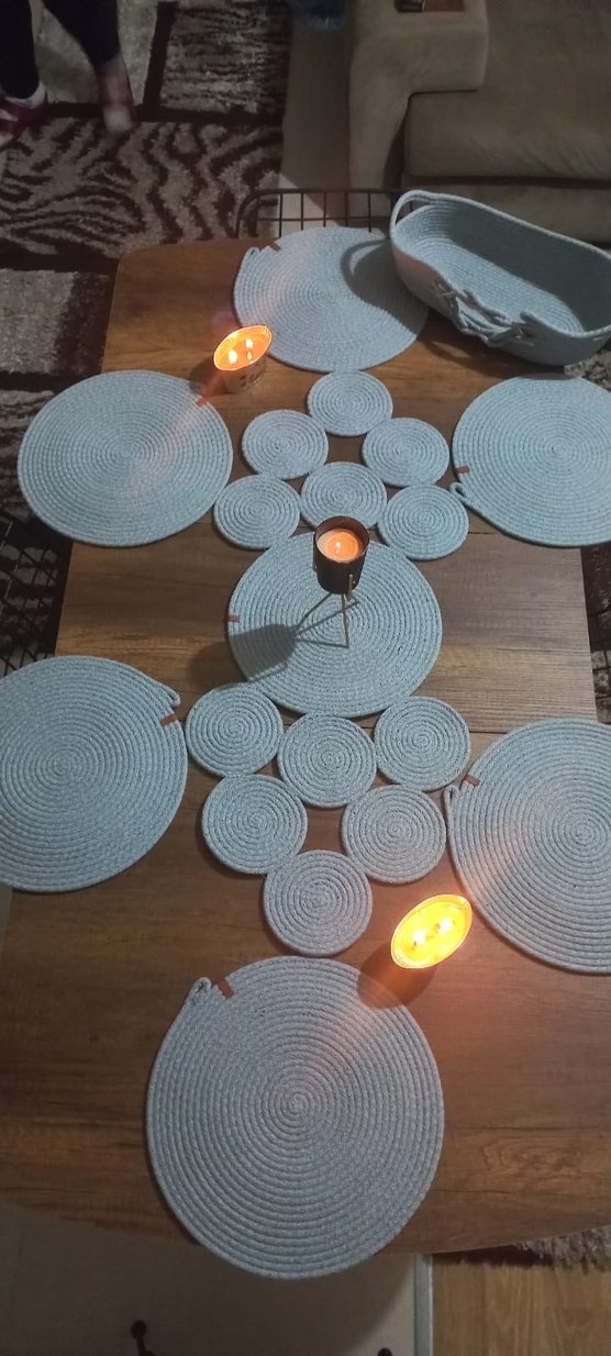 Yuvarlak  jüt ip masa seti - Görsel 2