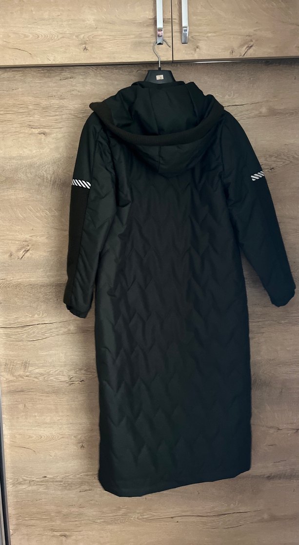 Haki yeşili Kapüşonlu Kadın Uzun Kışlık Mont - Görsel 5