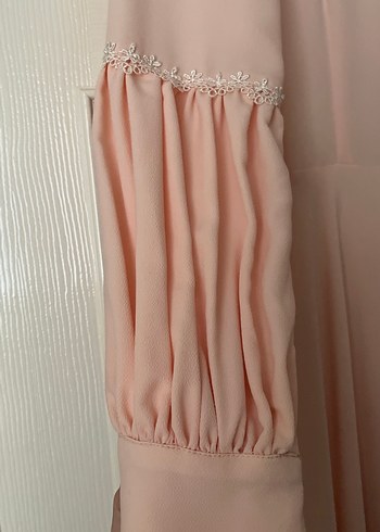 Bej Uzun Kollu Drapeli Kadın Elbise - Görsel 3