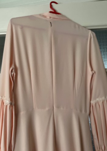 Bej Uzun Kollu Drapeli Kadın Elbise - Görsel 4