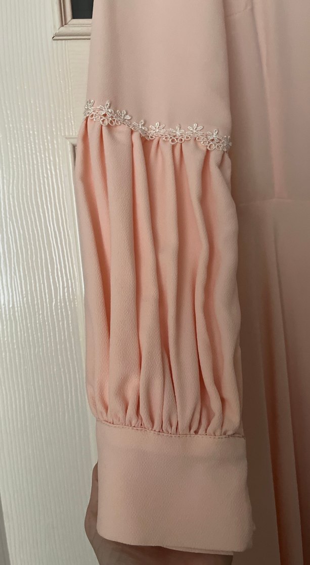 Bej Uzun Kollu Drapeli Kadın Elbise - Görsel 3