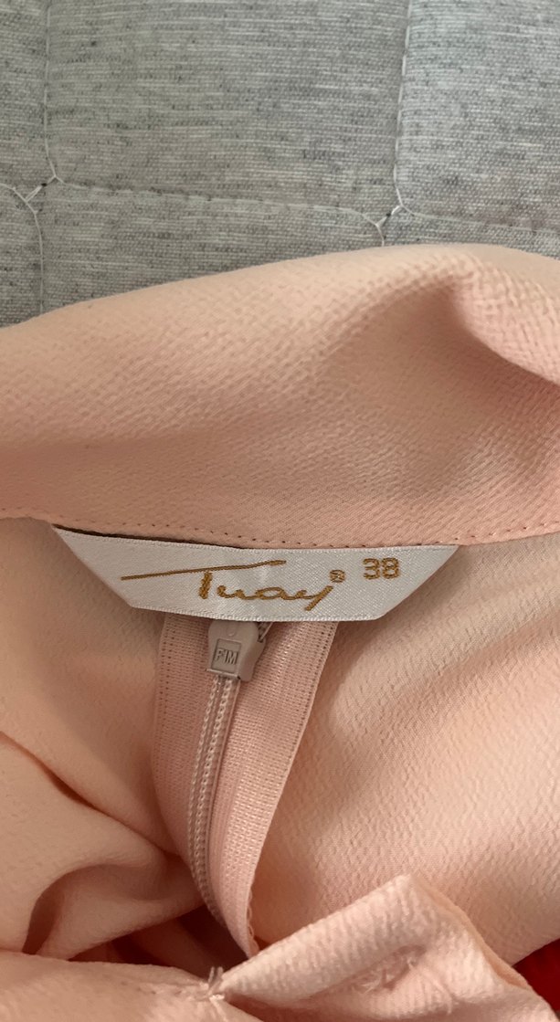 Bej Uzun Kollu Drapeli Kadın Elbise - Görsel 5