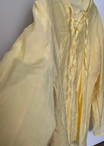 Sarı Uzun Kollu Bohem Keten Gömlek - Görsel 3