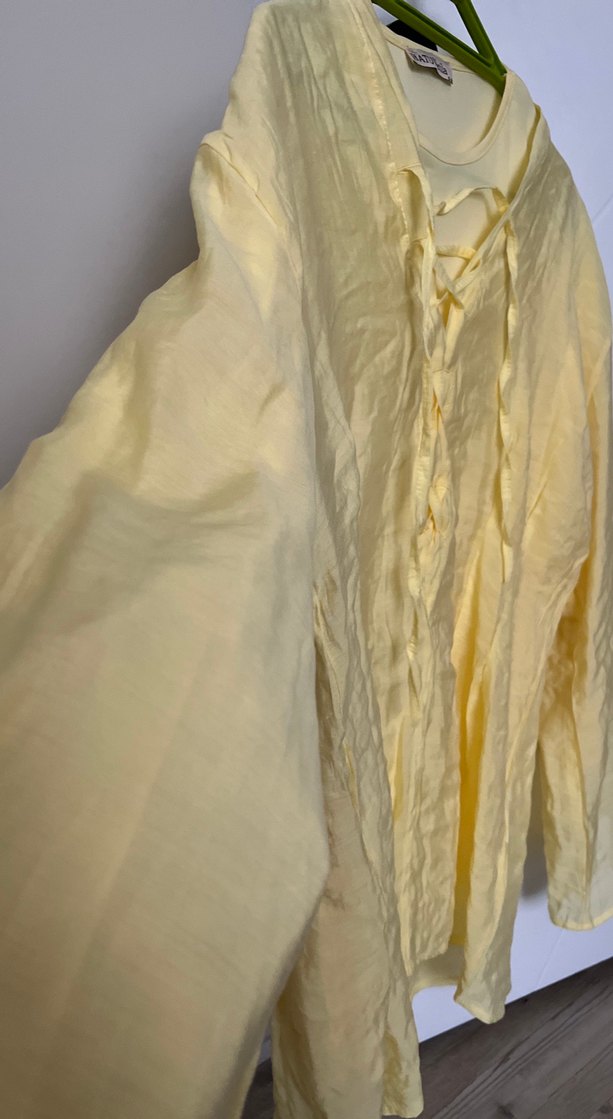 Sarı Uzun Kollu Bohem Keten Gömlek - Görsel 3