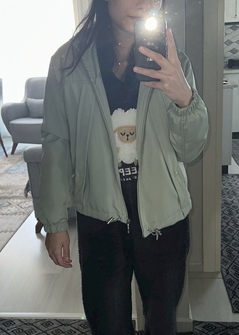 Su Yeşili Yağmurluk Mont - Görsel 4