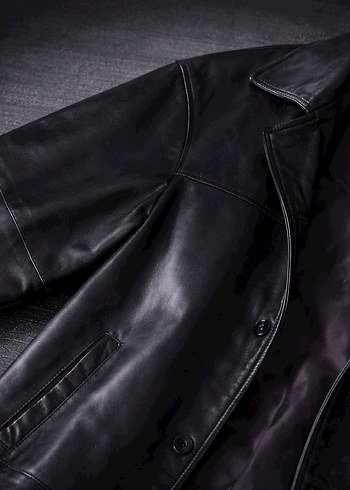 Düğmeli Siyah Deri Erkek Ceket - Görsel 2