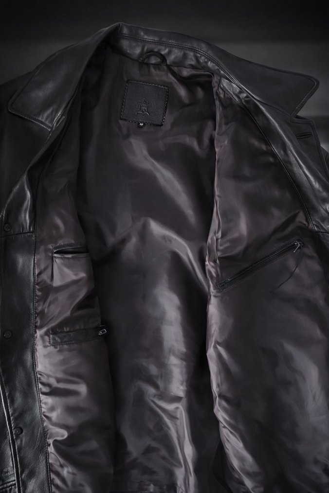 Düğmeli Siyah Deri Erkek Ceket - Görsel 3