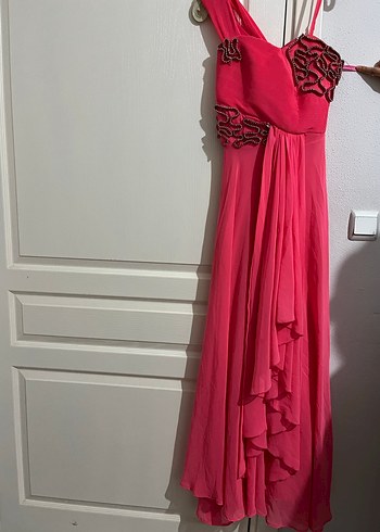 Pembe Drapeli Uzun Abiye Elbise - Görsel 3