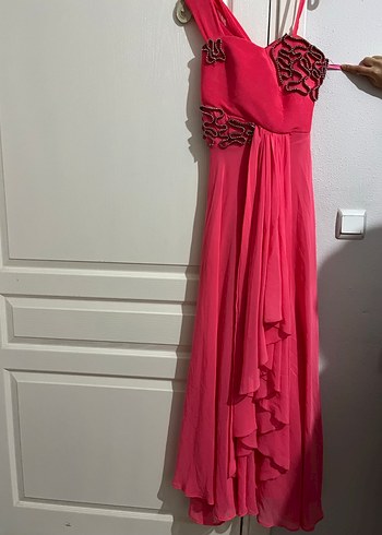 Pembe Drapeli Uzun Abiye Elbise - Görsel 2