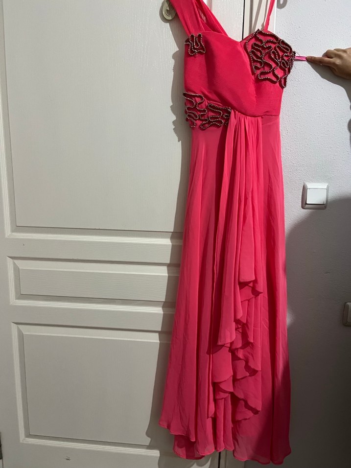 Pembe Drapeli Uzun Abiye Elbise - Görsel 2