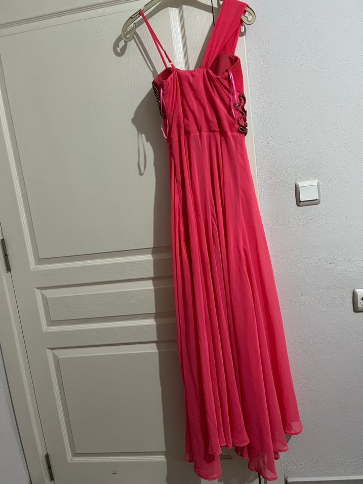 Pembe Drapeli Uzun Abiye Elbise - Görsel 4