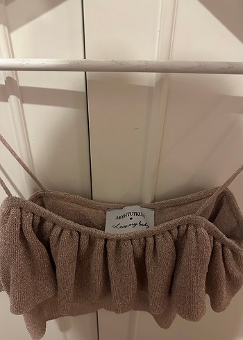 Kum rengi sim detaylı askılı şık bluz/Love My Body - Görsel 2