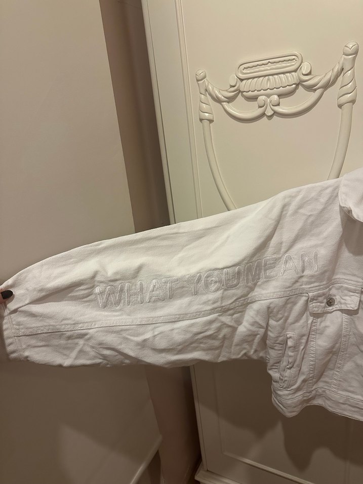 Kadın Beyaz Keten Denim Ceket - Görsel 2