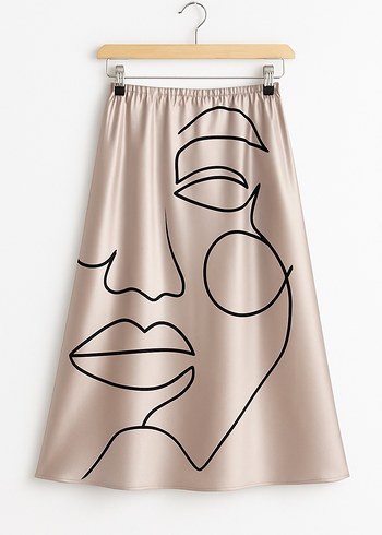 Bej Desenli Kadın Midi Etek - Görsel 2