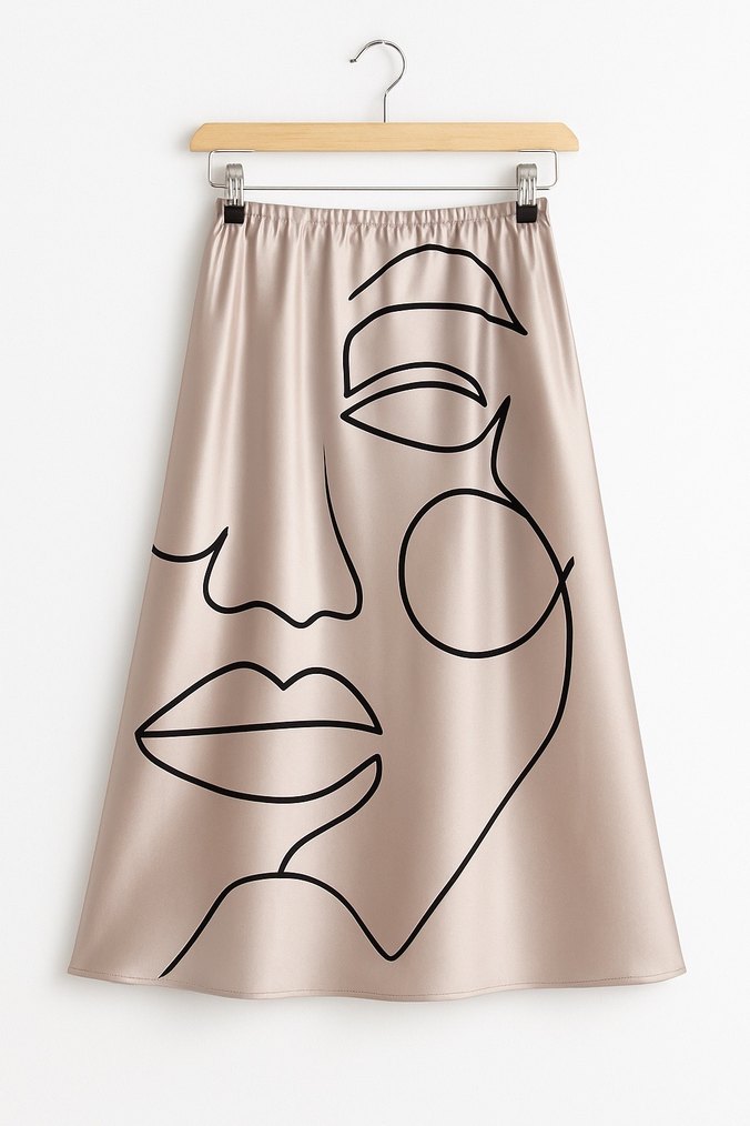 Bej Desenli Kadın Midi Etek - Görsel 2