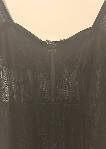 Dantel Detaylı Siyah Uzun Kollu  Elbise - Görsel 8