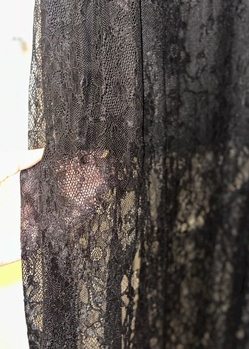 Dantel Detaylı Siyah Uzun Kollu  Elbise - Görsel 6