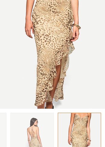Bershka Bej Yılan Desenli Uzun Drapeli Kadın Elbise - Görsel 4
