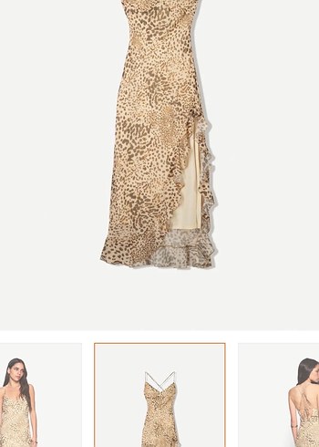 Bershka Bej Yılan Desenli Uzun Drapeli Kadın Elbise - Görsel 2