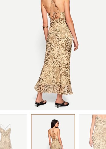 Bershka Bej Yılan Desenli Uzun Drapeli Kadın Elbise - Görsel 3