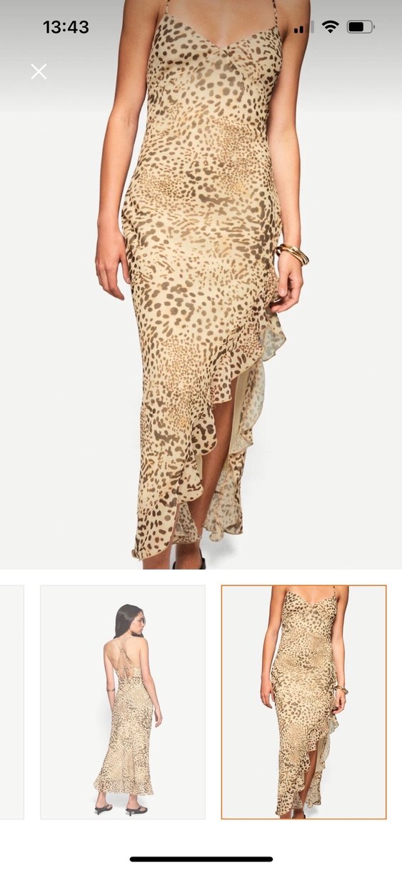 Bershka Bej Yılan Desenli Uzun Drapeli Kadın Elbise - Görsel 4