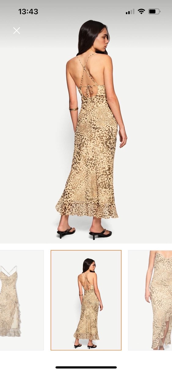 Bershka Bej Yılan Desenli Uzun Drapeli Kadın Elbise - Görsel 3