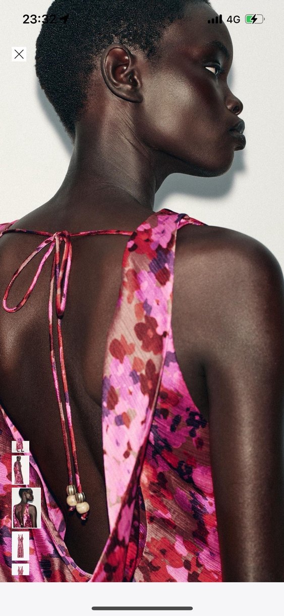 Pembe Desenli Drapeli Uzun Elbise - Görsel 5