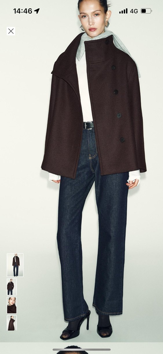 Zara yüksek yaka yün kısa kaban - Görsel 4