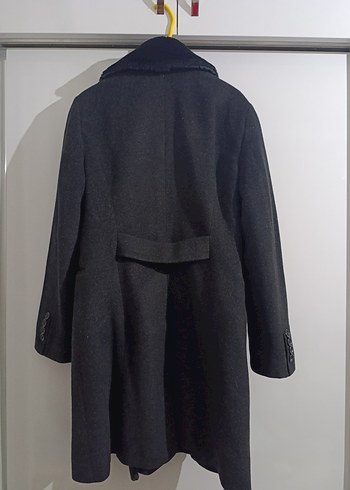 Gri Midi Kadın Kaban, Kürklü Yaka, Normal Kesim - Görsel 4