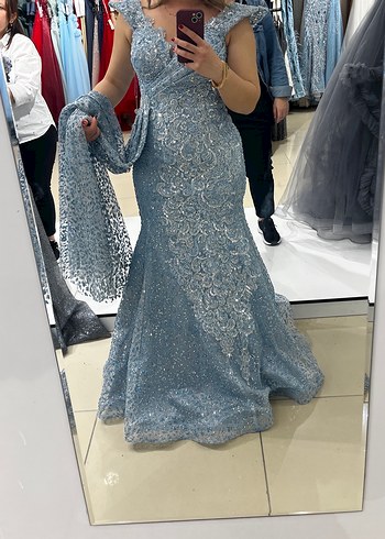 Dantel Detaylı Mavi Bohem Uzun Elbise - Görsel 4