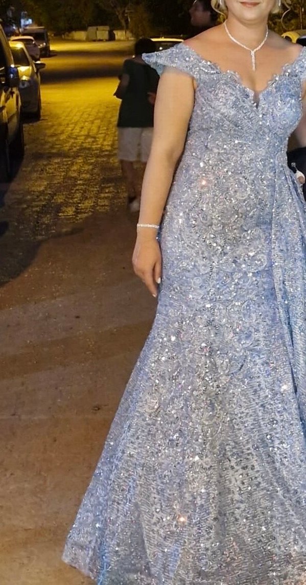 Dantel Detaylı Mavi Bohem Uzun Elbise - Görsel 3