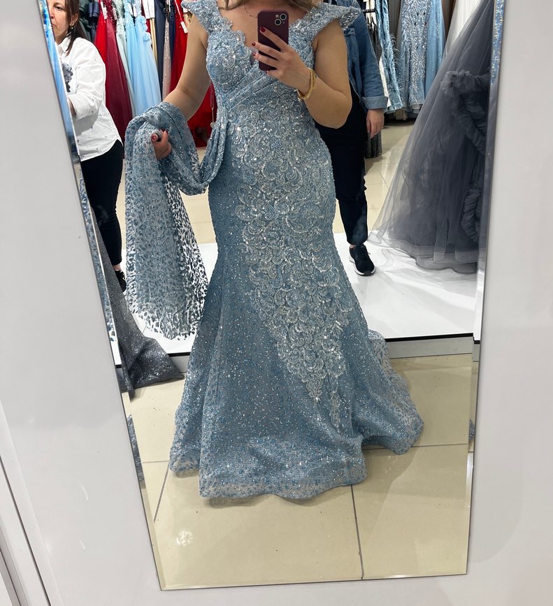 Dantel Detaylı Mavi Bohem Uzun Elbise - Görsel 4