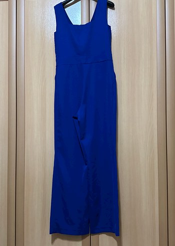 Mavi V Yaka Drapeli Kadın Tulum - Görsel 2