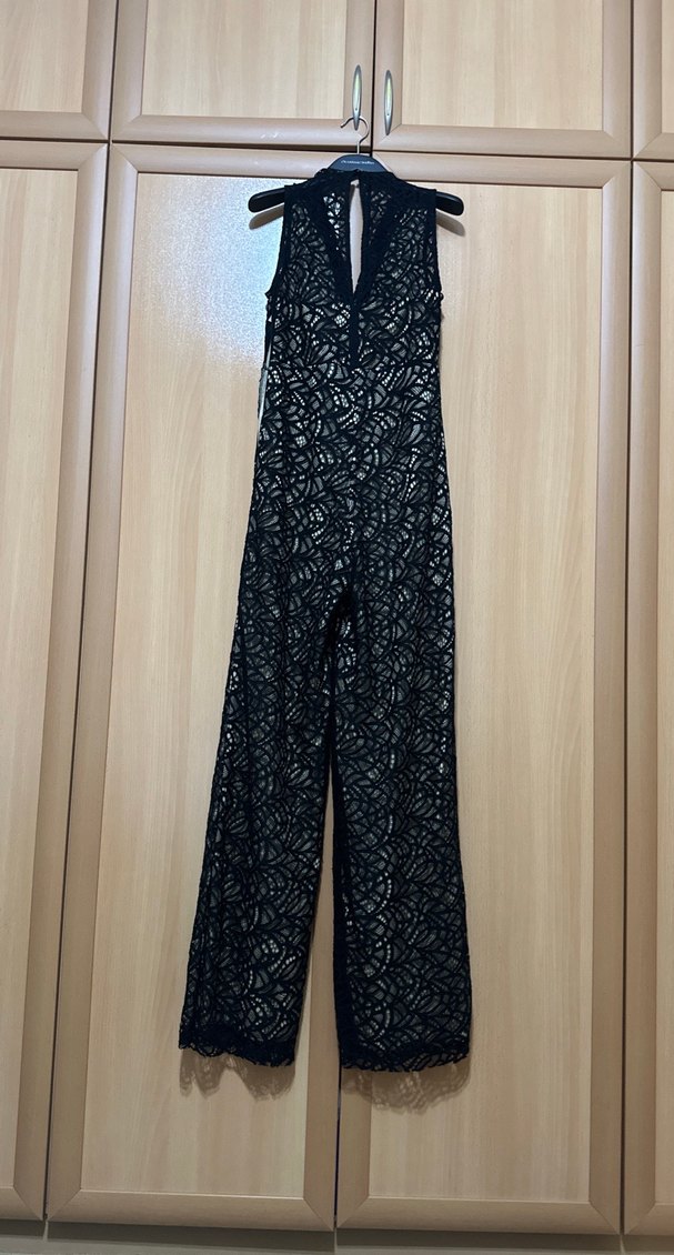 Dantel Detaylı Siyah Uzun Tulum - Görsel 2