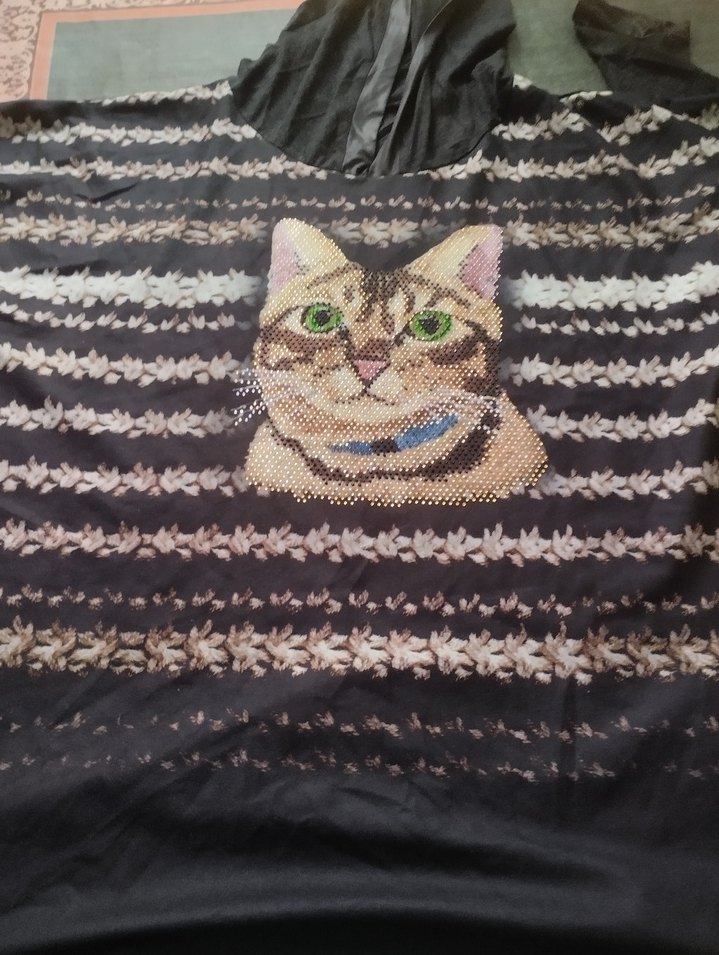 Bohem Tarz Nakışlı Örgü Kedi Desenli Kapüşonlu tunik - Görsel 2